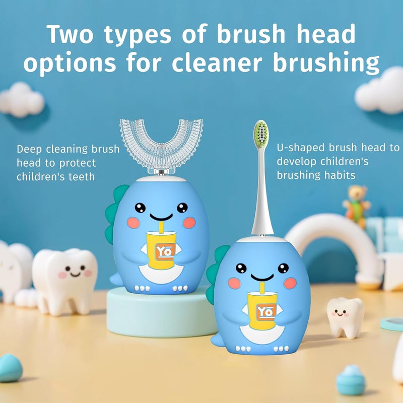 yeklike Kids U Shaped Electric Toothbrush，auto Sonic Baby Toothbrush，Cartoon Dinosaur 360-Degree Cleaning IPX7 Waterproof Design（2-7y） - Image 5